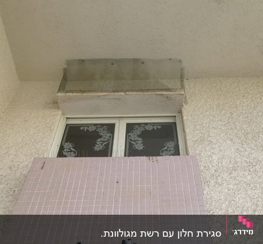 רשת מתכת מעל חלון למניעת כניסת יונים